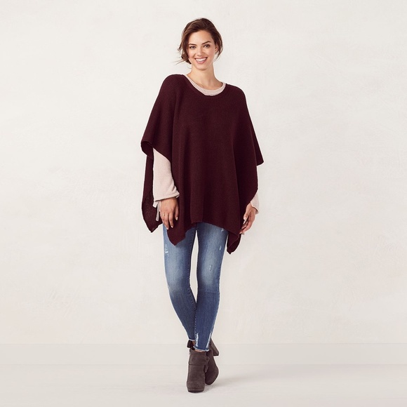 LC LAUREN CONRAD Sweater Wrap Poncho Velvet Crisscross Knit Black One Size - Picture 2 of 8